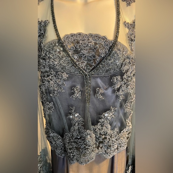 Embroidered Mesh Long Dress - Gray - Picture 2 of 16